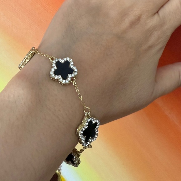 Clover Bracelet Floral Sterling Silver 925 Black Clover Bracelet - Picture 3 of 11